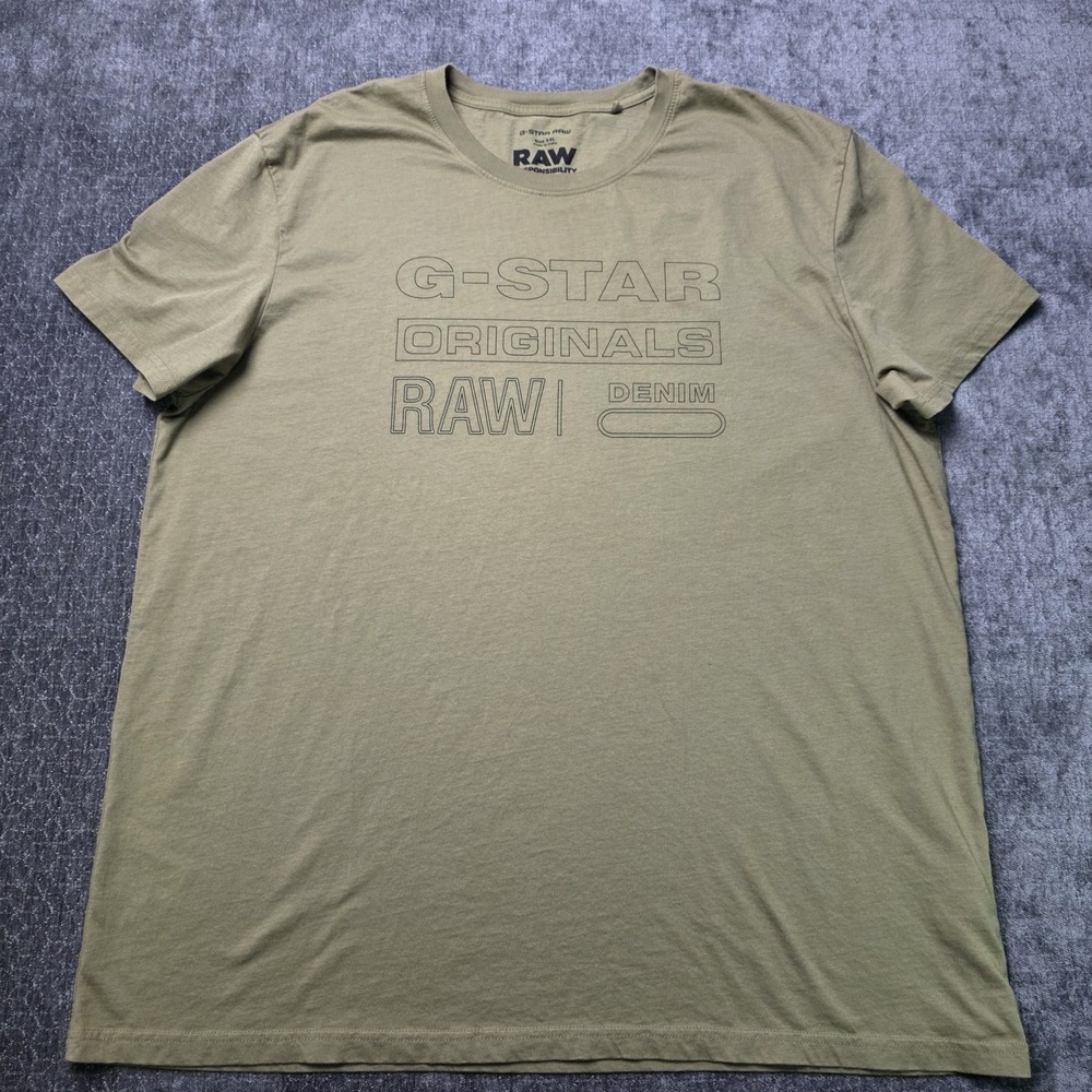 G-Star Raw T Shirt Mens XXL 2XL Army Green Originals Denim‎ Big Spellout Tee Rap